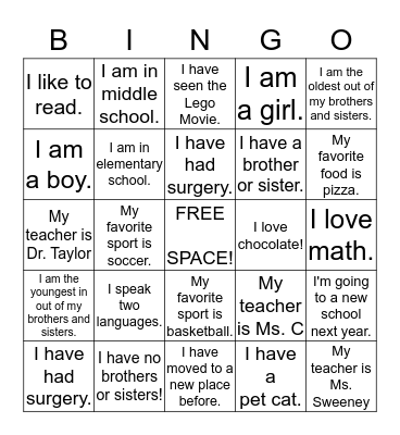 Montgomery Village Middle School Tour BINGO!  Bingo Card