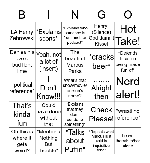 Last Podcast on the Left Bingo Card