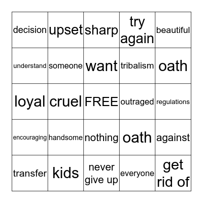 First Grader Bingo Card