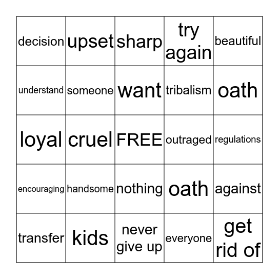 First Grader Bingo Card