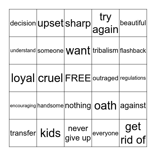 First Grader Bingo Card