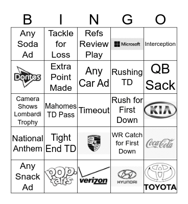 Super Bowl Bingo Card