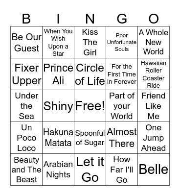 Disney SONGO Bingo Card