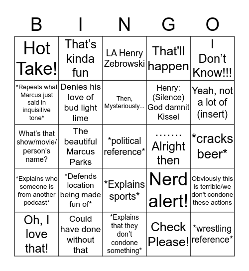 Last Podcast on the Left Bingo Card