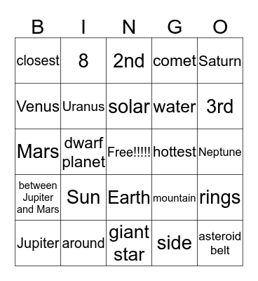 Solar System BINGO!  Bingo Card