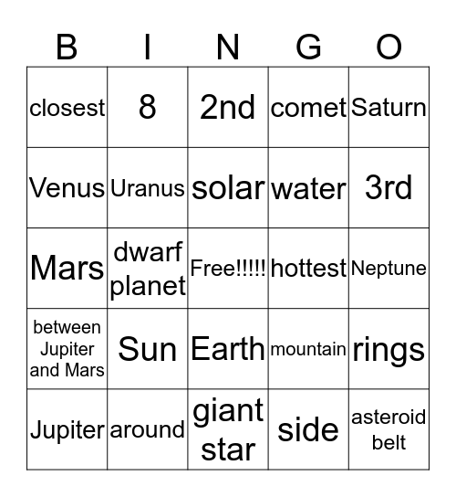 Solar System BINGO!  Bingo Card