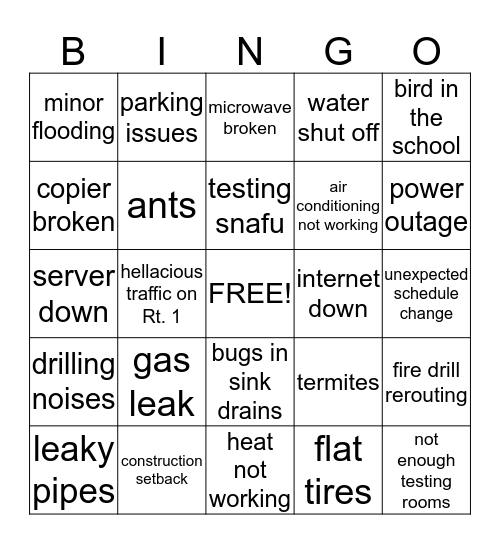 Woodlawn Bingo Card