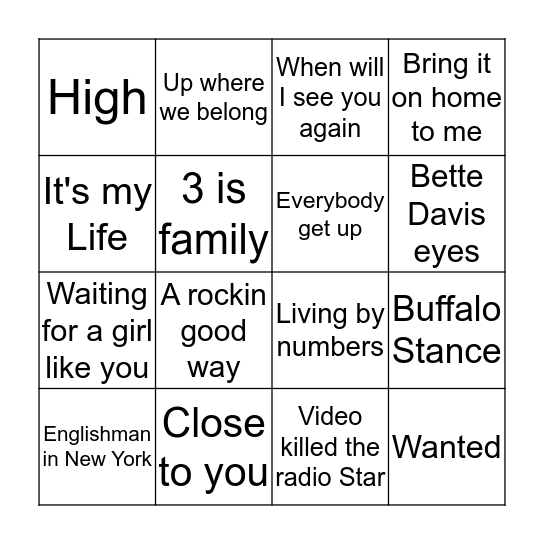 Gary' music bingo Card