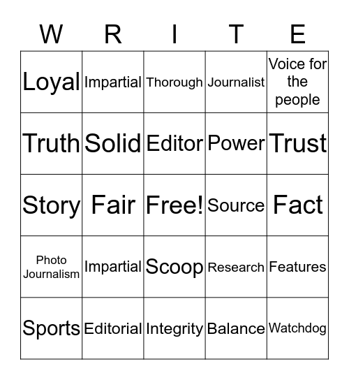 Journalism Bingo Card