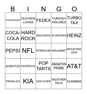 SUPER BOWL LIV COMMERCIAL BINGO Card