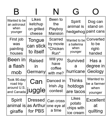 Mingle Bingo Card