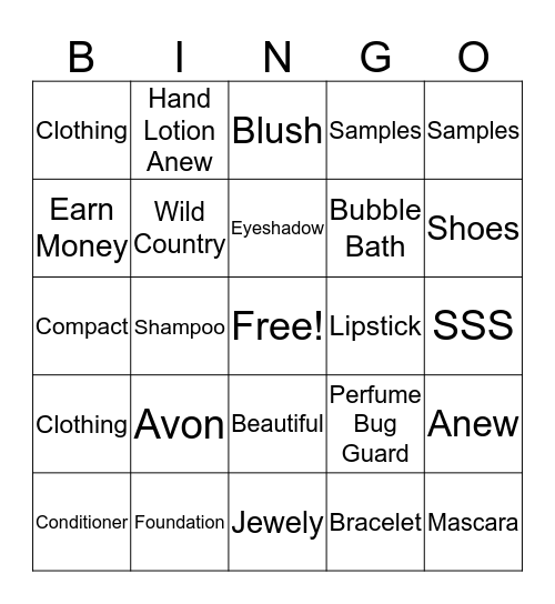 AVON Bingo Card