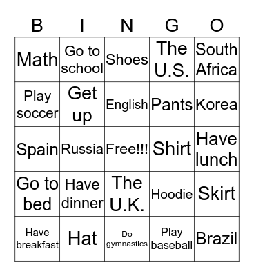 TEENS 1 Bingo Card