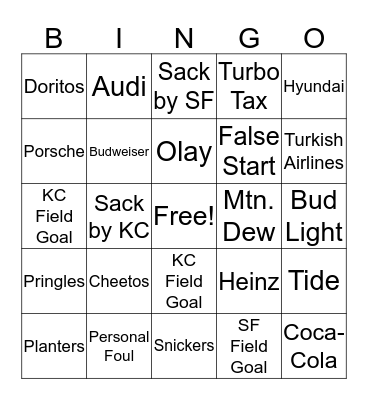 Superbowl Bingo Card