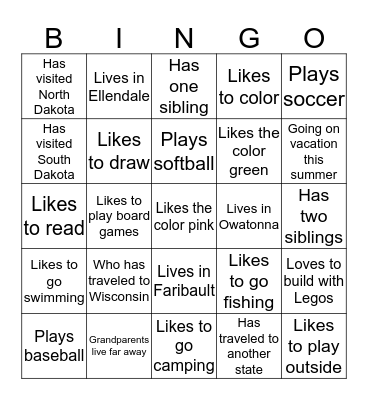 Get to know ya  Bingo Card
