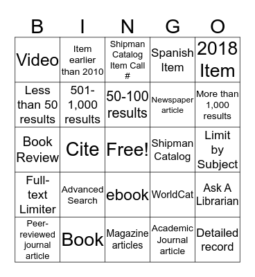 Ebsco Discovery Service Bingo Card