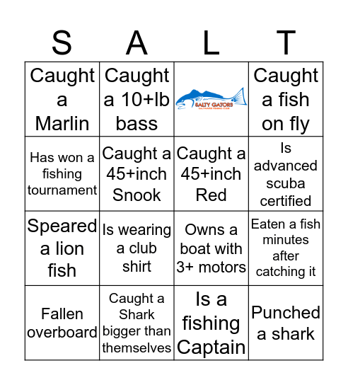 SALTY GATORS FILL THE SQUARES Bingo Card