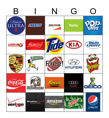 Superbowl Commercial Bingo Card