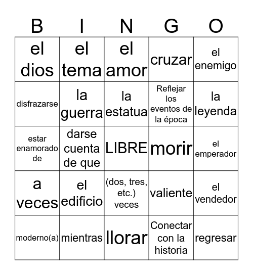 SP 2H Unidad 4 Bingo Card
