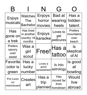 People Bingo! Bingo Card