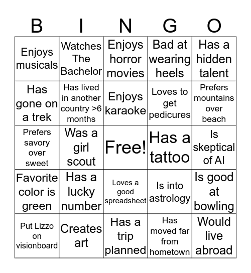 People Bingo! Bingo Card