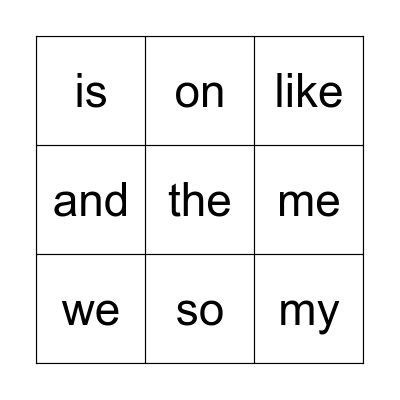 Sight Words Bingo Card