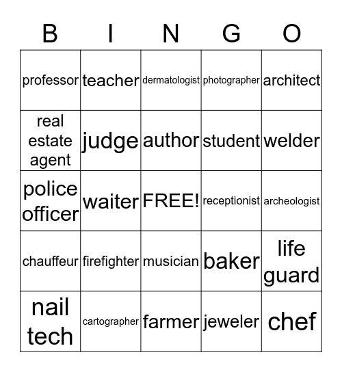 WHAT'S THAT JOB? Bingo Card