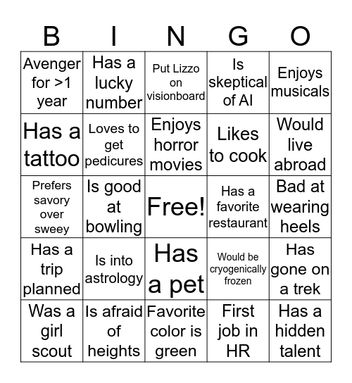 People Bingo! Bingo Card