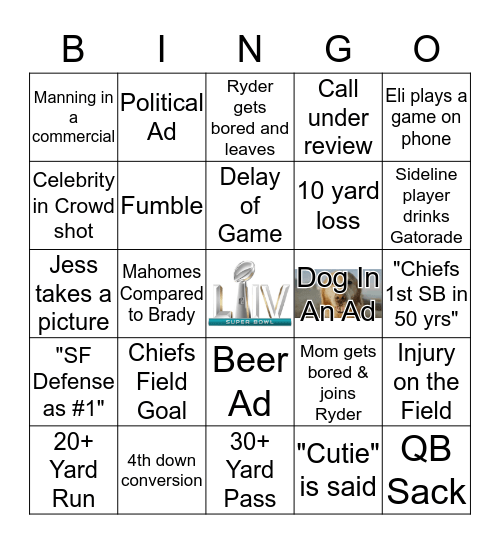 Super Bowl Orsette BINGO Card