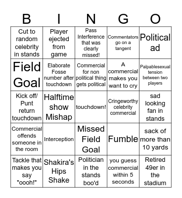 Superbowel Bingo Card