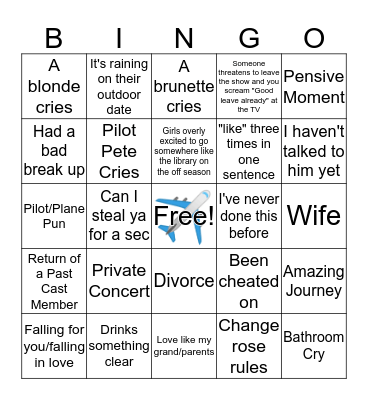 Pilot Pete's Bangin' Bingo Card