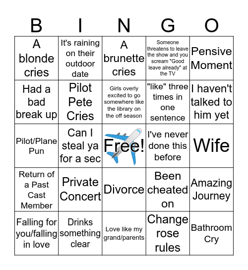 Pilot Pete's Bangin' Bingo Card
