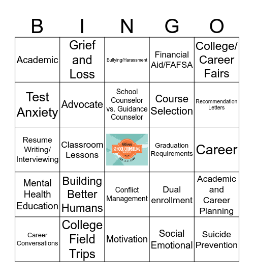 National School Counseling Week 2020 Bingo Card