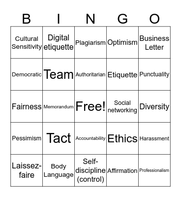Career Management 1.02 Vocab Bingo Card