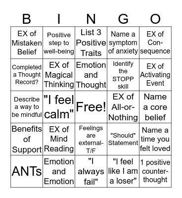 CBT Bingo! Bingo Card