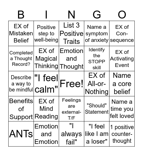 CBT Bingo! Bingo Card