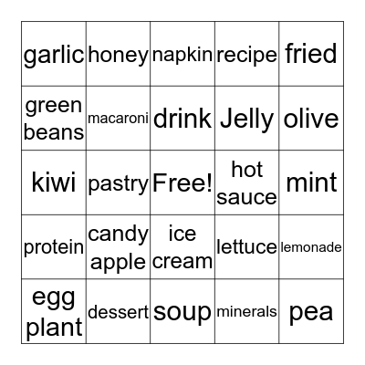 Food Vocabulary Bingo Card