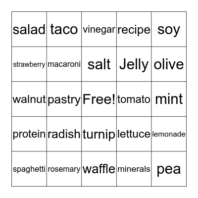 Food Vocabulary Bingo Card