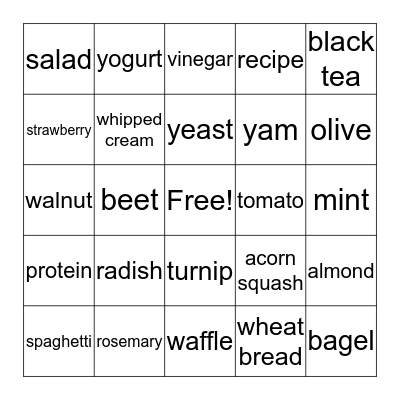 Food Vocabulary Bingo Card