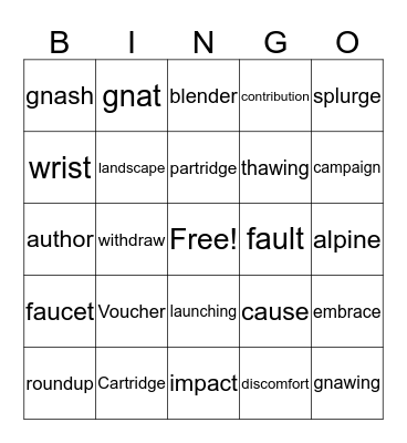 Vocabulary BINGO Card