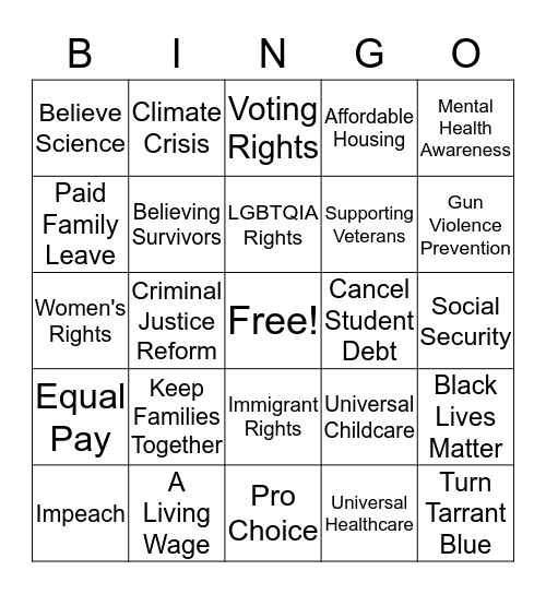 Democratic Debate Bingo! Bingo Card
