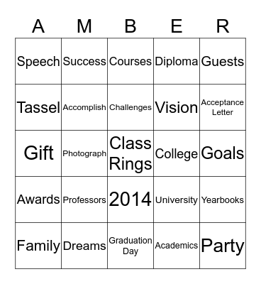 Princess Grad 2014 Bingo Card
