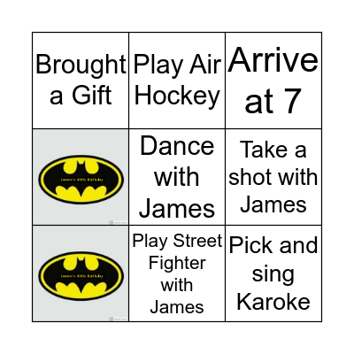 James's 40th Birthday Bingo Card
