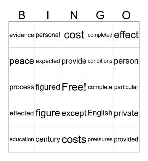 ar, er, ir, or, ur Bingo Card