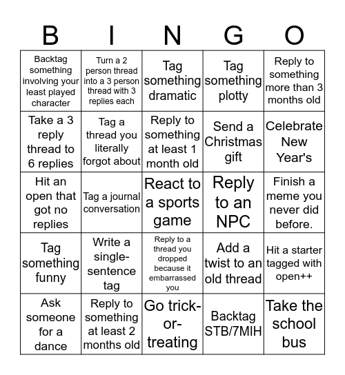 Backtag Bingo Card