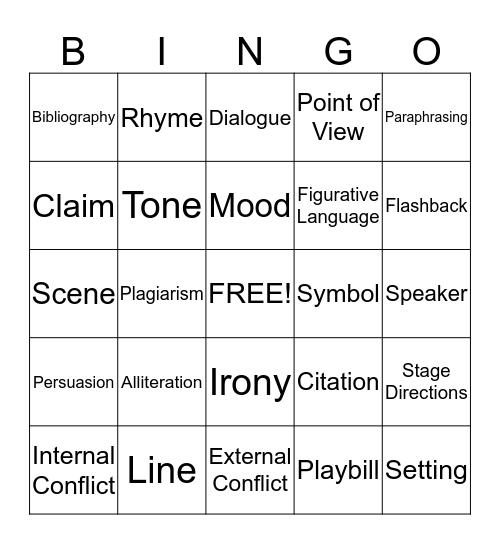 English 6 Review Bingo Card