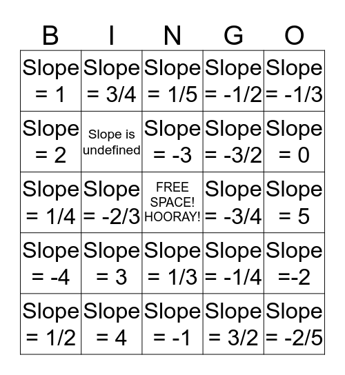 Slope Bingo Card