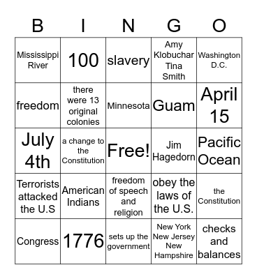 Citizenship Bingo #1 Bingo Card