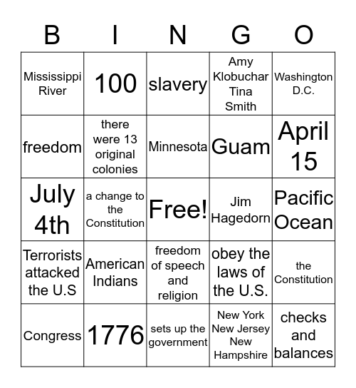 Citizenship Bingo #1 Bingo Card