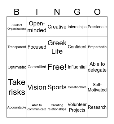 Leadership Bingo Card